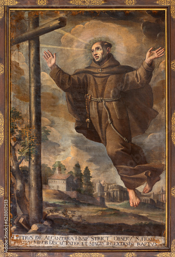 VARALLO, ITALY - JULY 17, 2022: The painting of St. Peter of Alcantara  in the church Chiesa Santa Maria delle Grazie.