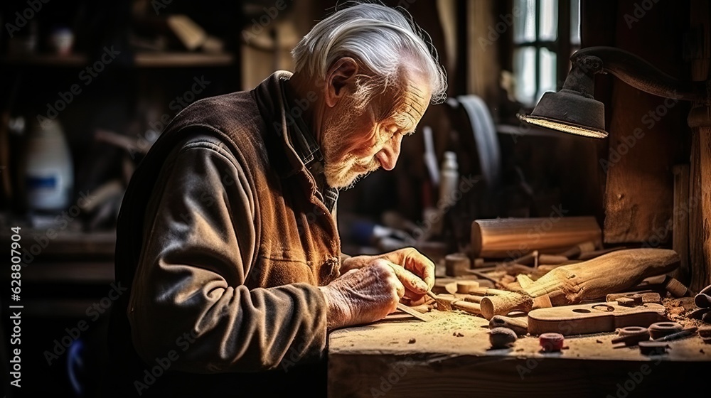 Man woodworking in his workshop. Man woodworking in his workshop.