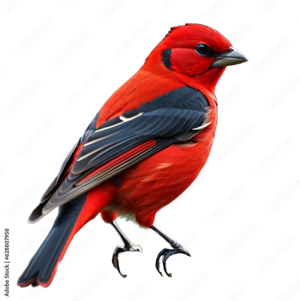 Scarlet Tanager, Common forest bird, Songbird, isolated, transparent background, no background. PNG.