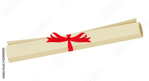 Rolled paper tied with ribbon, scroll, flat illustration, cartoon style