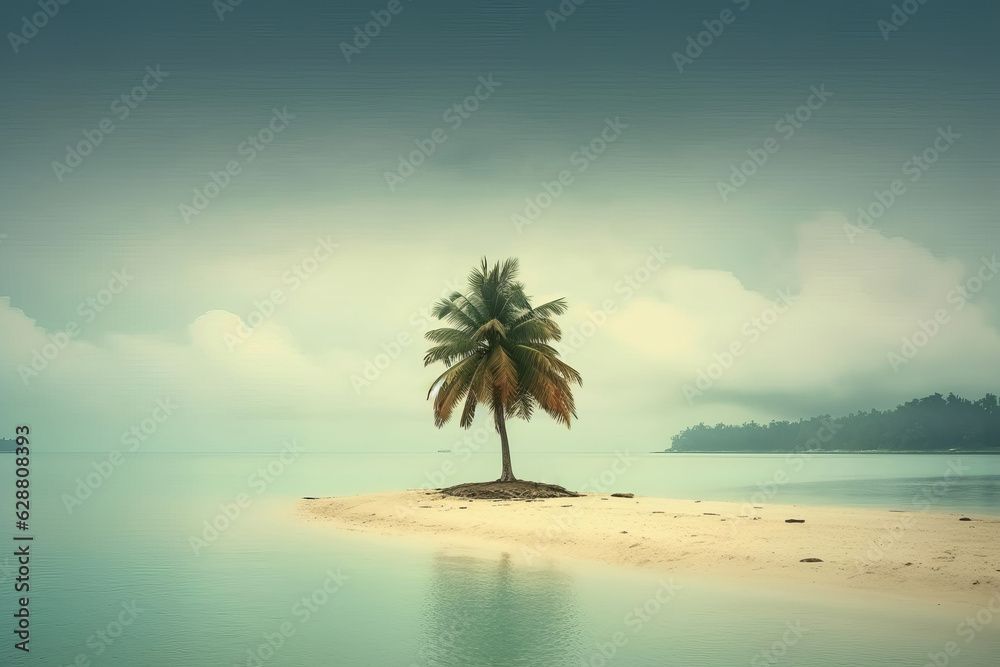 Fototapeta premium Palm Tree Against an Oceanscape Background