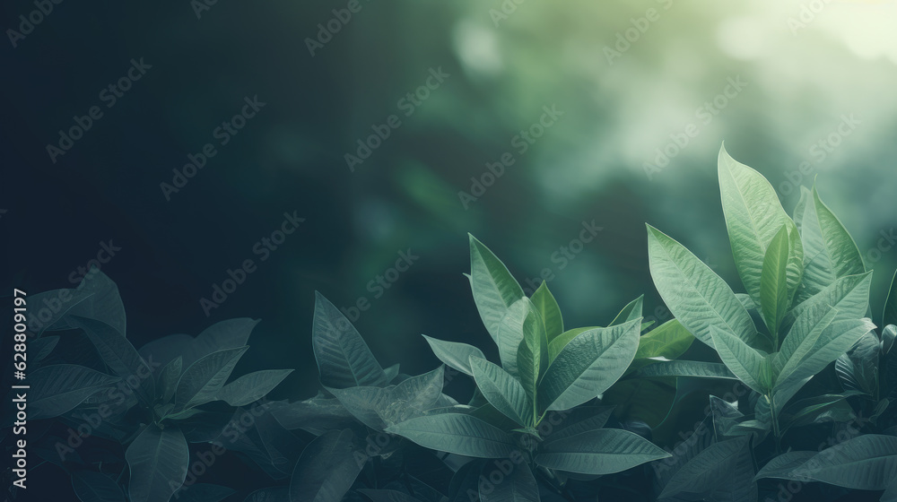 Natural background border with fresh juicy leaves with . Generative ai