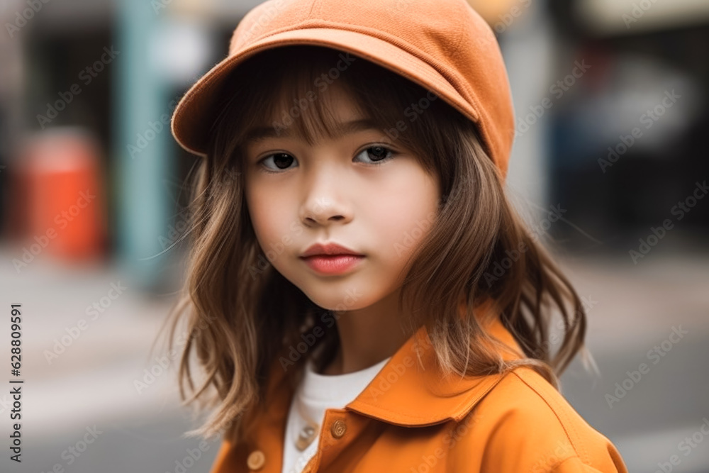 Beautiful Asian preteen girl in autumn spring outfit. Kid's fashion concept Beautiful Asian preteen girl in autumn spring outfit. Kid's fashion concept
