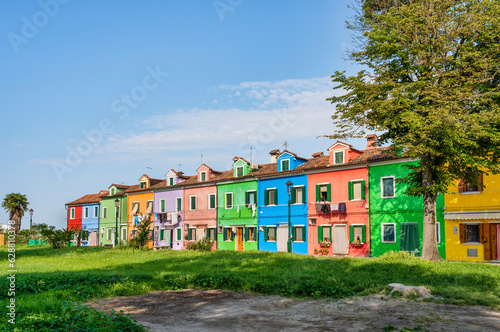 Tranquil scene with the colorful houses in Burano island, Venice