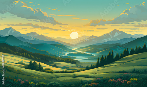 Mountains landscape flat vector art with Generative AI technology