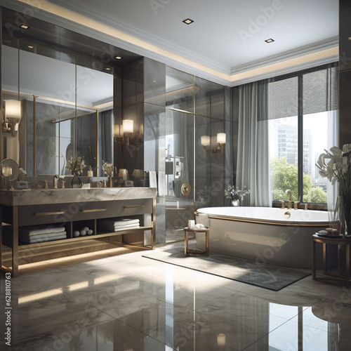 Interior Design of a spacious Modern Luxury Bathroom © AlexCaelus