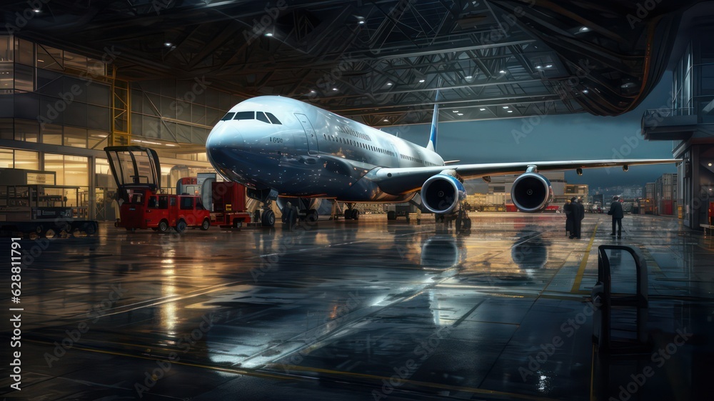 Airport with a plane created with Generative AI Airport with a plane created with Generative AI
