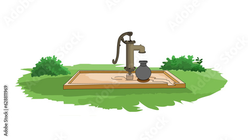 Tubewell, Water pump agriculture equipment for water distribution isolated on natural background - vector