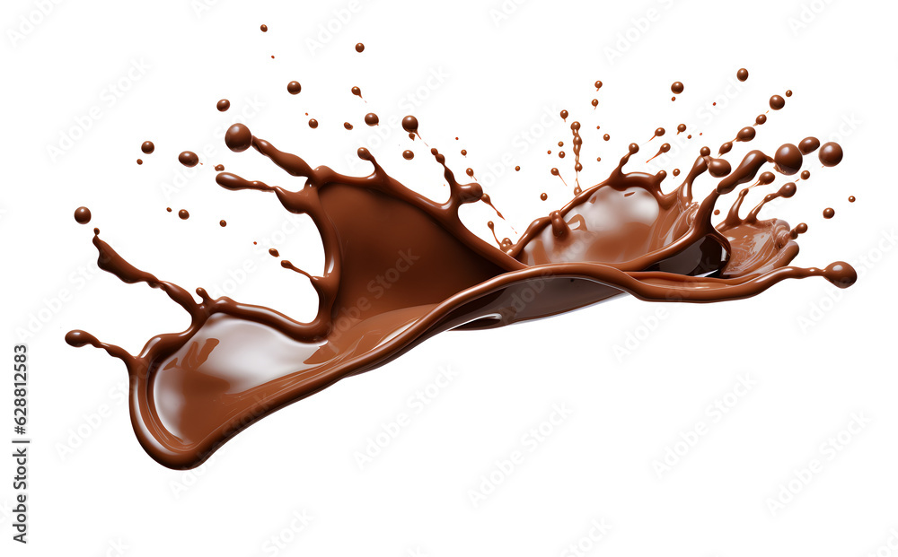 3d realistic illustration melted chocolate. Photo-realistic chocolate pouring and dropping on white background created with Generative AI technology 3d realistic illustration melted chocolate. Photo-realistic chocolate pouring and dropping on white background created with Generative AI technology