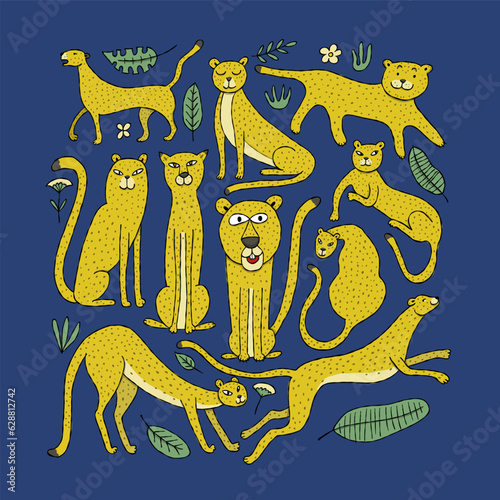 Cute yellow leopard. Nice animal character for various prints and designs. Ve...