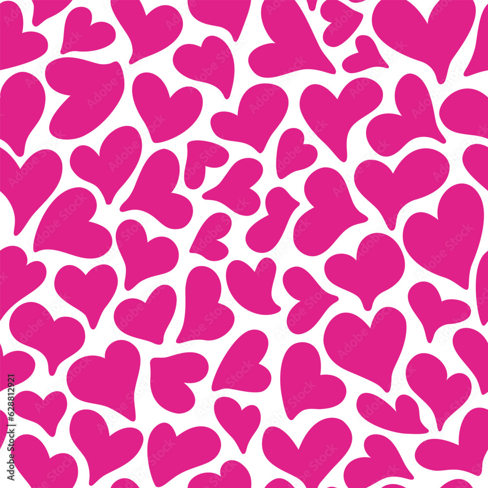 Trend seamless pattern with romantic barbiecore pink hearts. Valentines day, wedding, mothers day background.