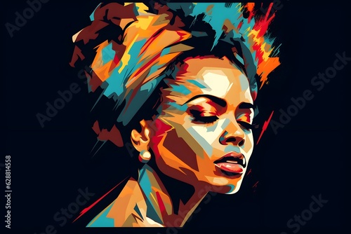 Portrait of beautiful african american woman. Vector art, abstract painting isolated on black. Black lives matter, BLM poster created with Generative AI technology