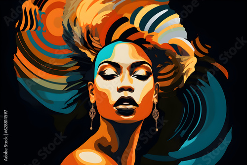Portrait of beautiful african american woman. Vector art  abstract painting isolated on black. Black lives matter  BLM poster created with Generative AI technology
