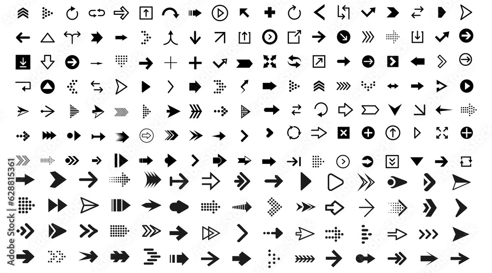Fototapeta premium Arrows big black set icons. Arrow icon. Arrow vector collection. Arrow. Cursor. Modern simple arrows. Vector illustration