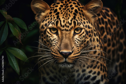 Close-up image of yellow leopard with black spots. Generative ai © LFK