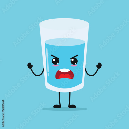 Cute angry water glass character. Funny furious glass cartoon emoticon in flat style. water emoji vector illustration
