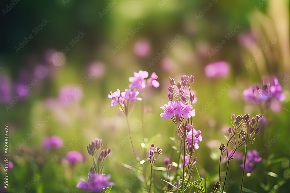 Beautiful purple wildflowers in nature outdoors with soft defocused