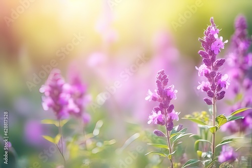 Beautiful purple wildflowers in nature outdoors with soft defocused