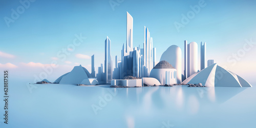 Modern City 3D render view. Minimalist modern architecture  © birdmanphoto