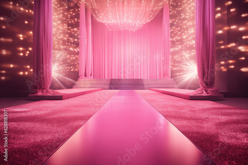 Blockbuster Barbie movie premiere pink themed red carpet walk representation. Generative ai