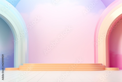 3D podium on stage background, geometric shape for product display presentation. Minimal scene for mockup products, stage showcase, promotion display.