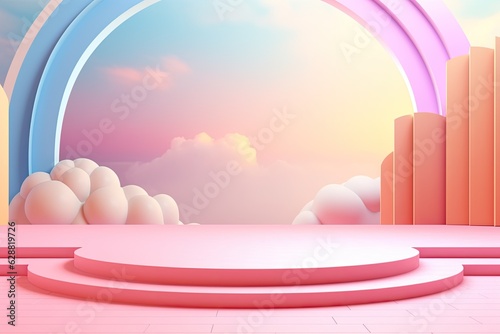 3D podium on stage background, geometric shape for product display presentation. Minimal scene for mockup products, stage showcase, promotion display.