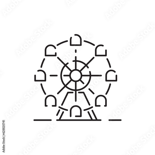 Ferris wheel icon vector linear design isolated on white background. Park logo template, element for amusement park, line icon object. Festival fun
