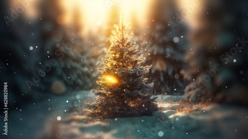 Christmas tree under snow in sunshine