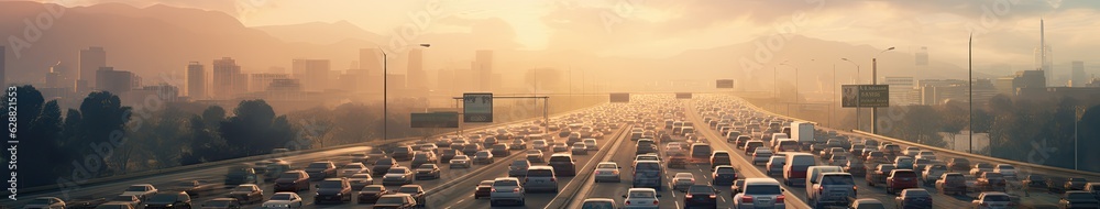Cars on a Bridge at Sunset in a Modern City. Generative AI illustration Cars on a Bridge at Sunset in a Modern City. Generative AI illustration