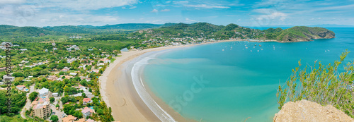 Panoramic view of the bay of San Juan del Sur, Nicaragua. Beautiful view of San Juan del Sur beach in sunny day photo