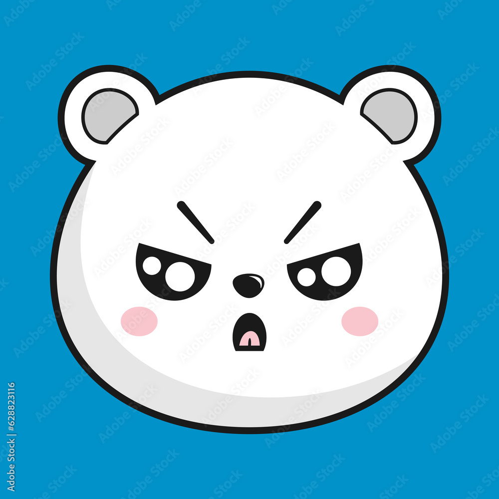 Polar Bear Angry Face Head Kawaii Sticker Isolated Polar Bear Angry Face Head Kawaii Sticker Isolated