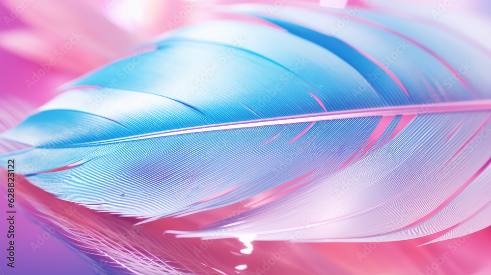 Beautiful light feather background in blue, pink color. Generative ai