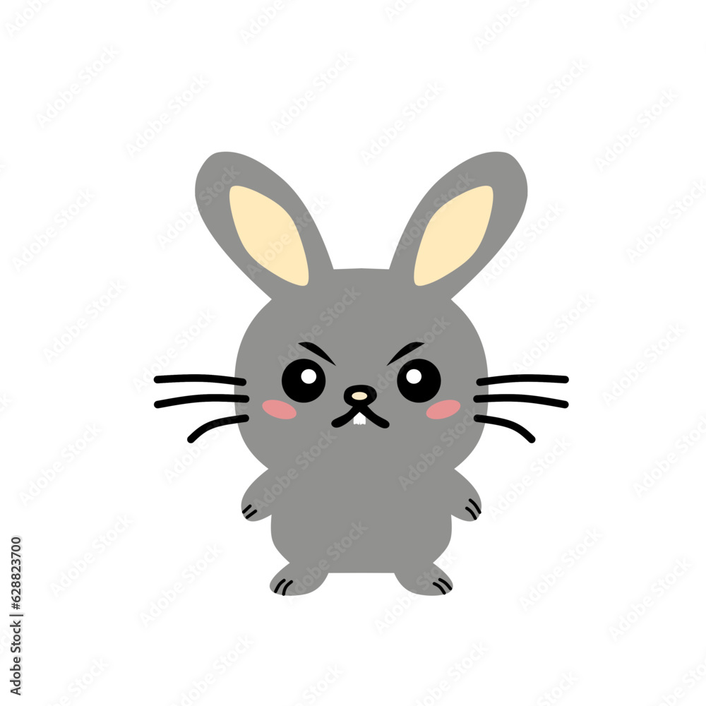Gray cartoon Rabbit animated vector illustration logo icon