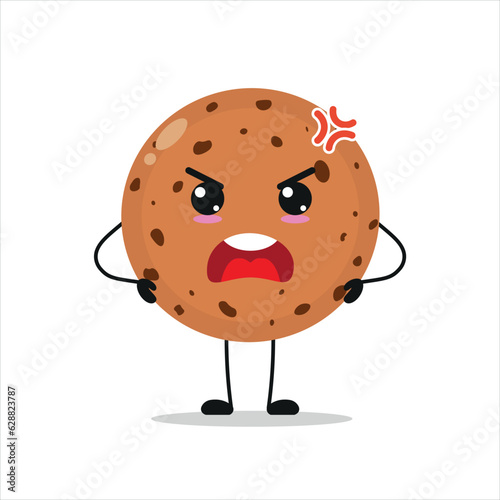 Cute angry cookie character. Funny mad biscuit cartoon emoticon in flat style. bakery emoji vector illustration