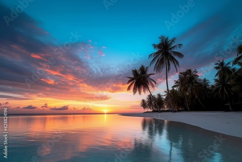 Scenic Tropical Beach Sunset Landscape © AberrantRealities