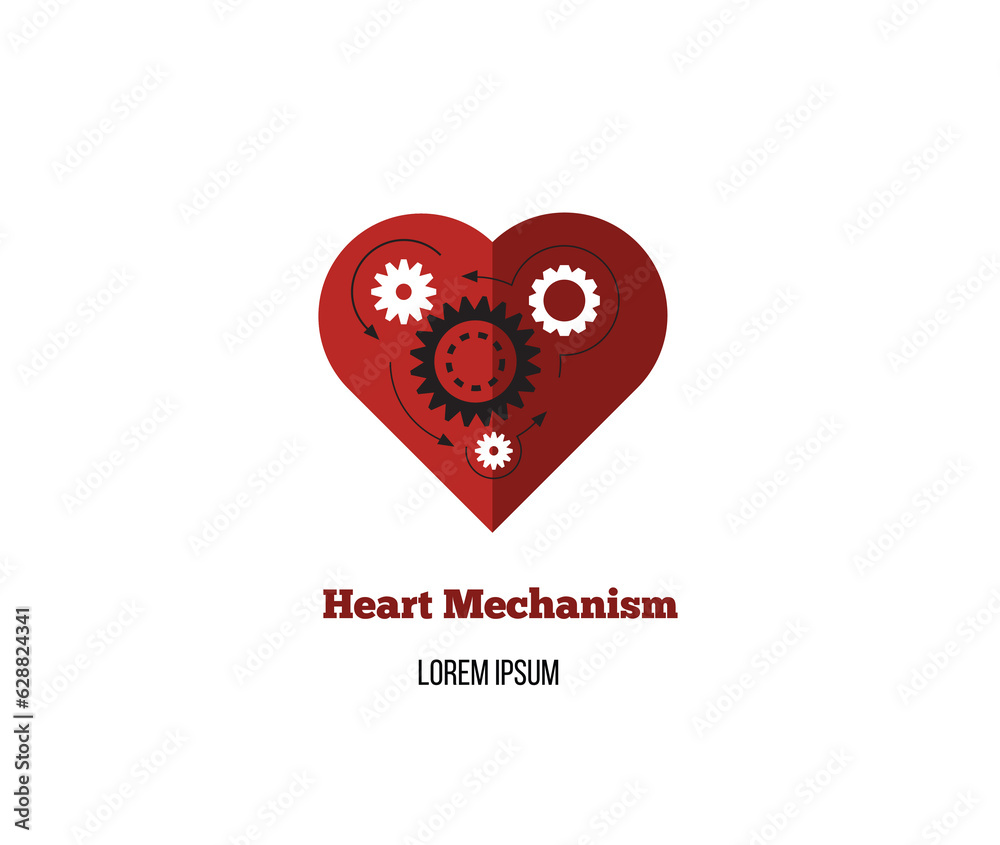 Heart Mechanism with Gear Flat Vector Art