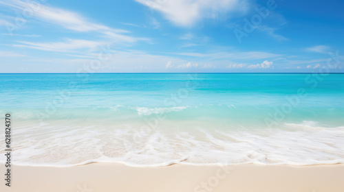 Beautiful background beach with calm sea turquoise ocean water and cloudy sky. Generative ai