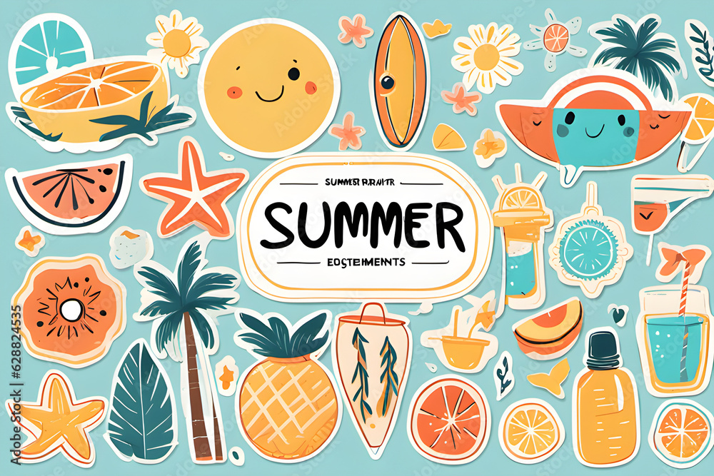 Naklejka premium summer design elements. Generative AI, 생성형, 인공지능