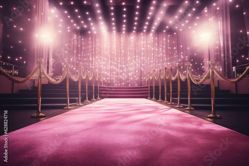 Barbie movie themed gala night pink themed red carpet walk representation. Generative ai