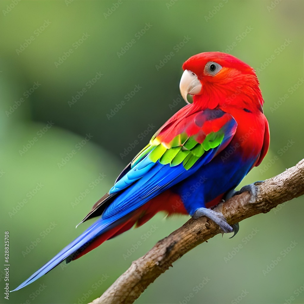 red and yellow macaw or parrot sitting on a branch