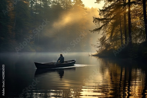 Fishing in the rays of the setting sun. Solitude and escape from the hustle and bustle of city life. Digital detox.