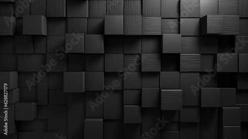 Simple abstract black 3d background consisting of cubes and rectangles of different heights, hyper realistic, photorealistic, highly detailed. Generative AI