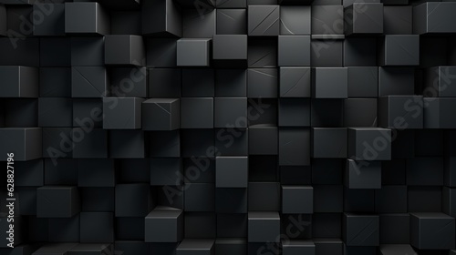 Simple abstract black 3d background consisting of cubes and rectangles of different heights, hyper realistic, photorealistic, highly detailed. Generative AI © Dusit