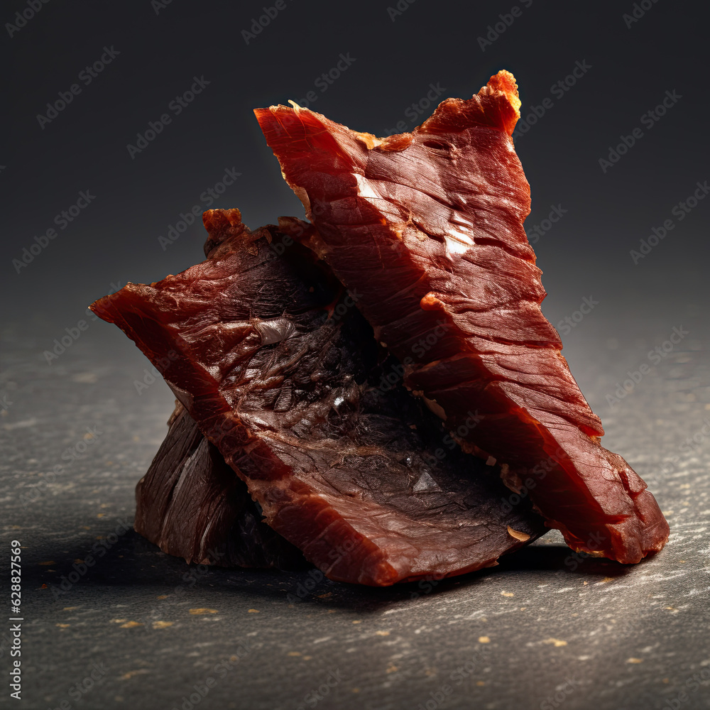 Beef jerky, pile, dried meat, snack, food, savory, proteinrich, dehydrated, dried beef, meaty