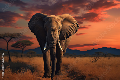 Powerful elephants walking in the fantastic light. Generative AI