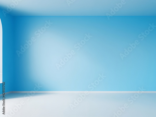 blue background for presentation. A light blue wall in the interior with beautiful built-in lighting and a smooth floor.