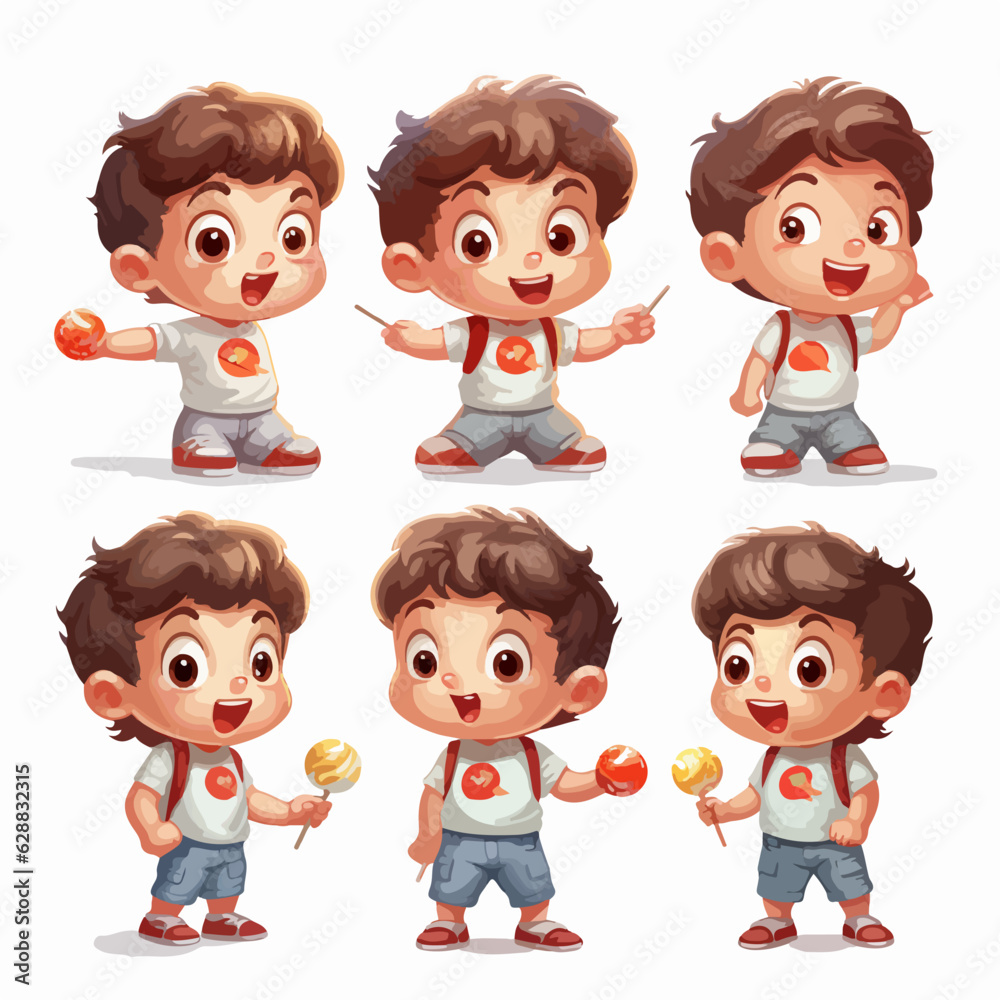 Boy with candy in hand, vector pose, little child, cartoon illustration. Boy with candy in hand, vector pose, little child, cartoon illustration.