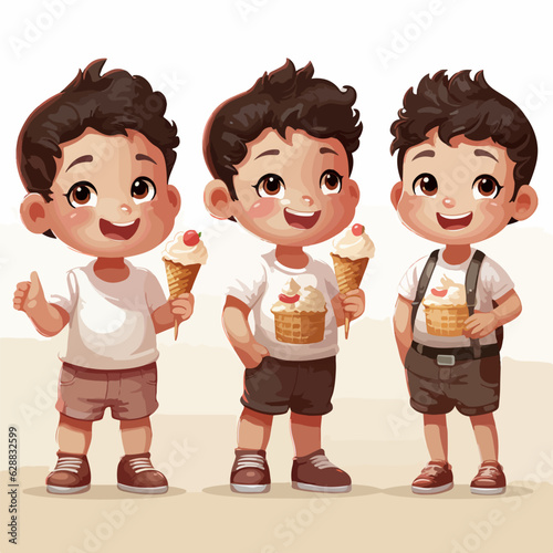 Cartoon of a child with a mouthwatering ice-cream, vector pose, young kid.
