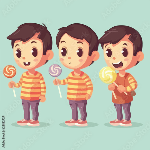 Boy with a mouthwatering lollipop, vector illustration, kid, cartoon style.
