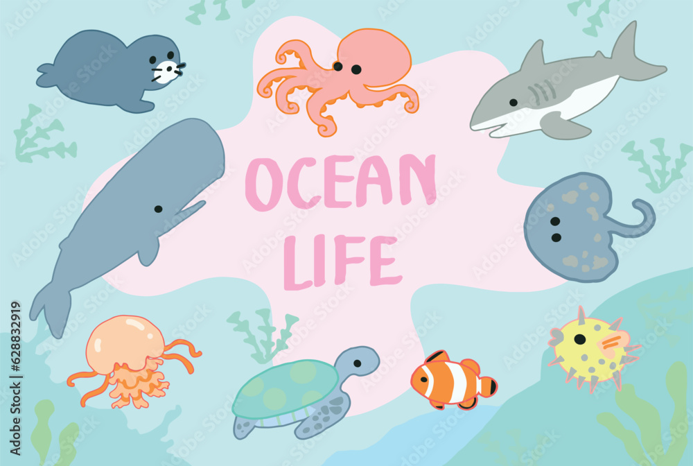 Ocean life for icon set and illustration cartoon style. Ocean life for icon set and illustration cartoon style.